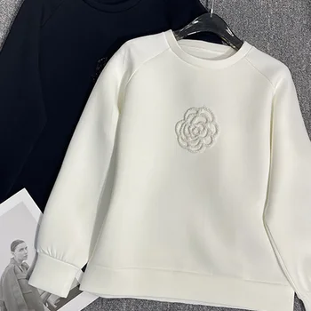 S-XXL O넥 풀오버, 패치워크 상의, 긴팔 풀오버, 캐주얼 스트리트웨어, 블랙 화이트, 가을 겨울