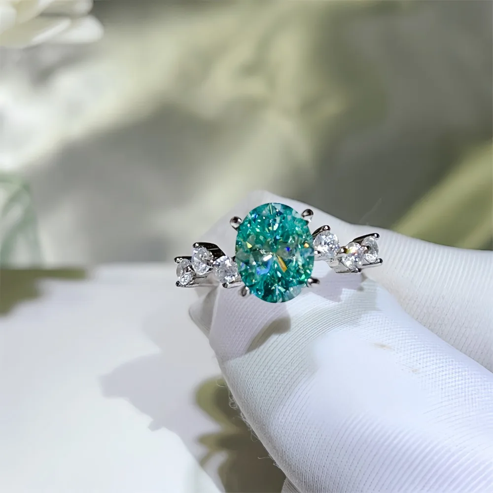 NKHOG 2CT Green Moissanite Rings For Women 925 Sterling