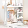 Kids Dress Up Storage with Mirror & 3 Hooks, Kids Closet with Armoire Costume Organizer for Bedroom 1