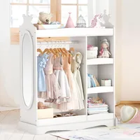 Kids Dress Up Storage with Mirror & 3 Hooks, Kids Closet with Armoire Costume Organizer for Bedroom 1