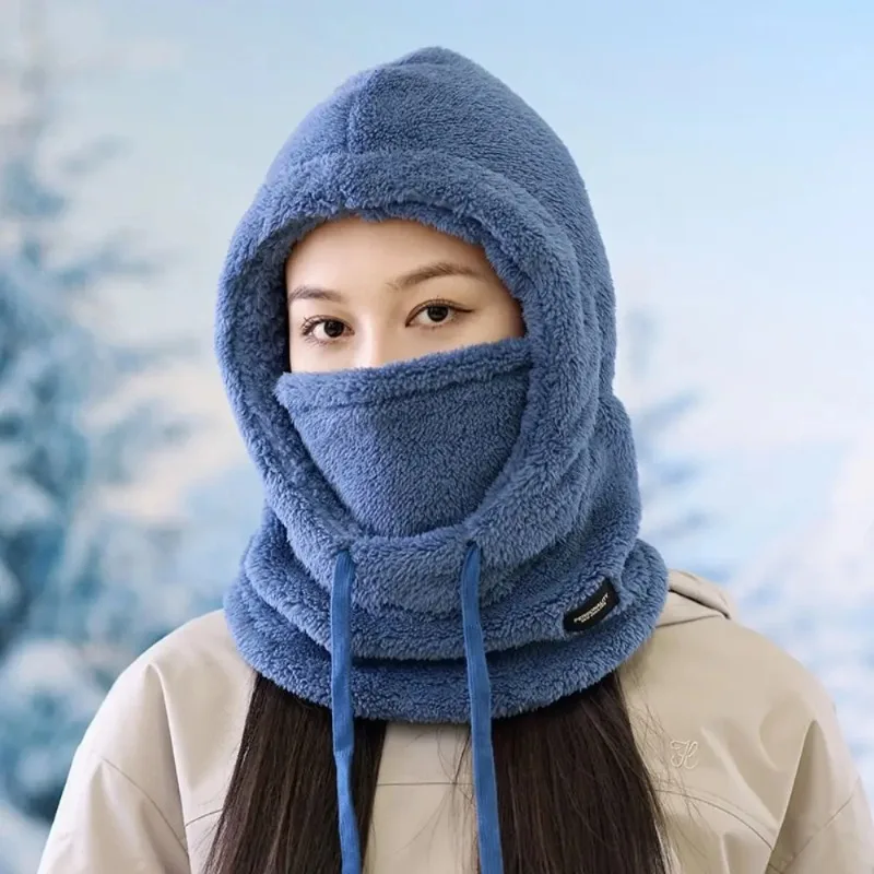 Soft Solid Color Cycling Windproof Cap Hood Thermal Winter Balaclava Drawstring Keep Warm Ski Mask Hat Women