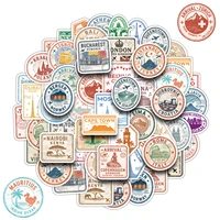 50PCS Travel Stamp Stickers Vintage Travel Stamp Stickers Retro Waterproof Vinyl Decals for Scrapbook Water Bottle Journal 2