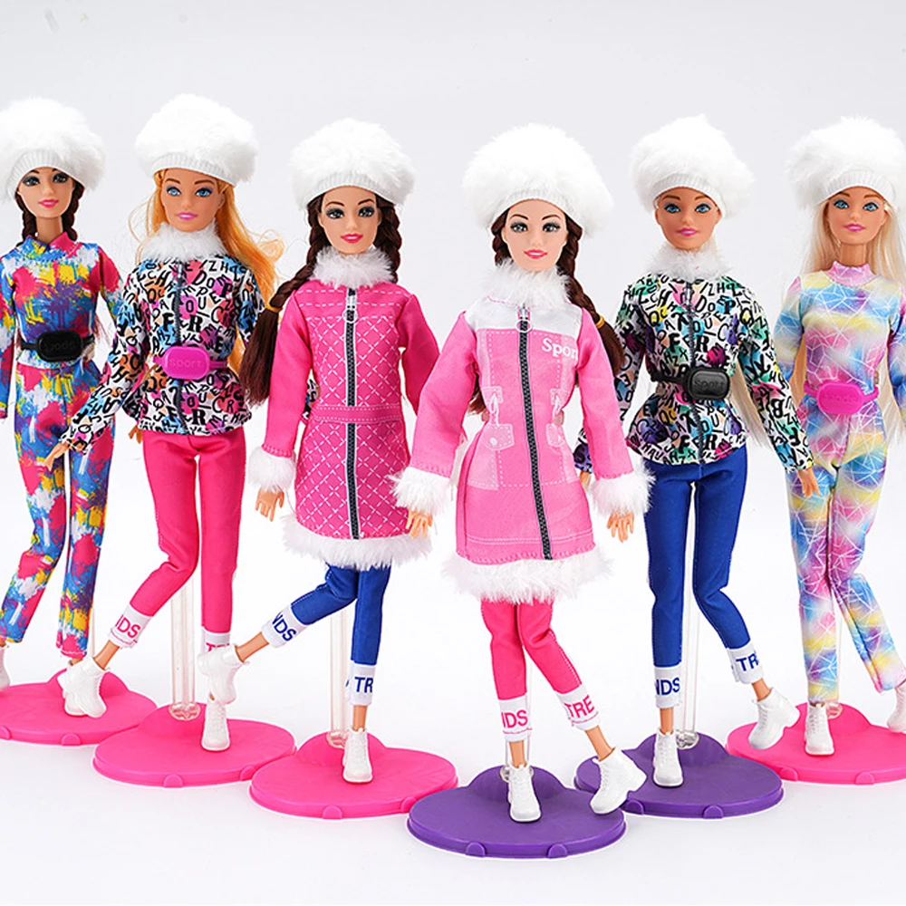 

1 Set Elegant pink sweater suit Hand-made floral pattern sweater series Cool jeans For Barbie Doll Accessories 284A