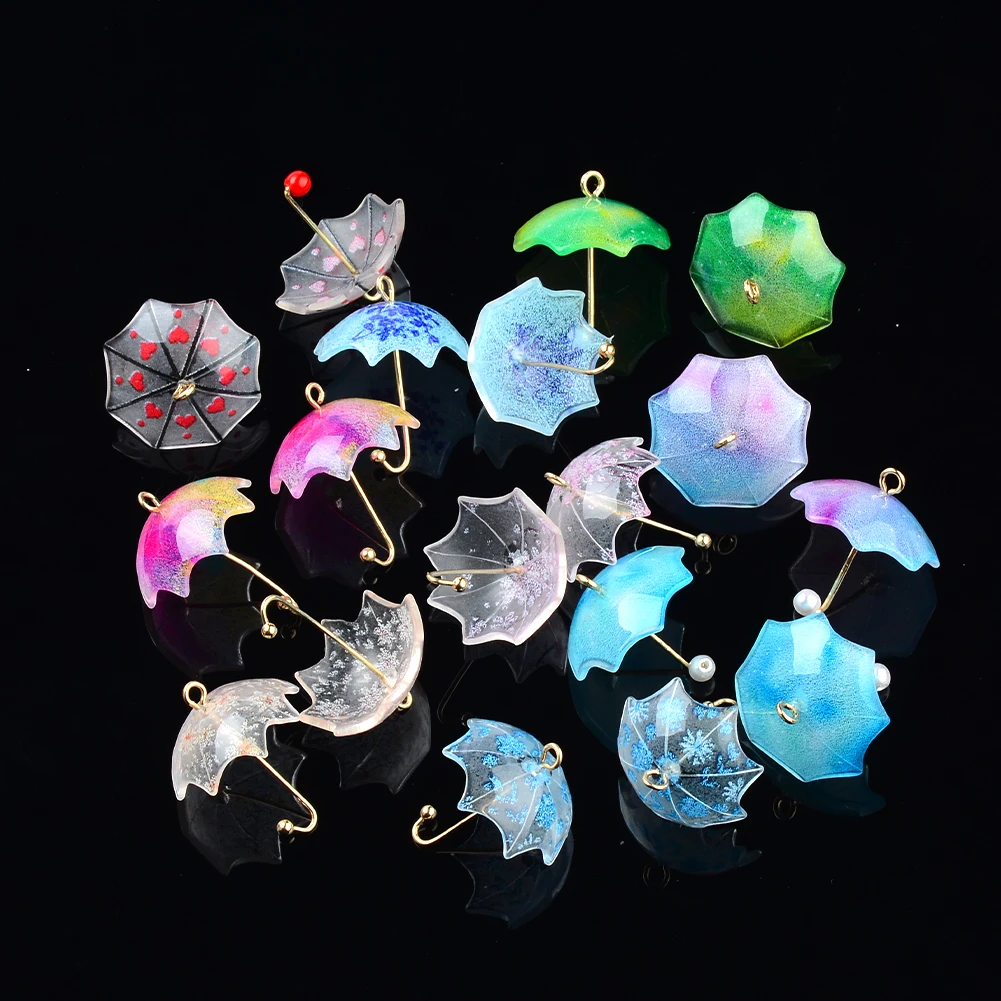 

6pcs Acrylic Cute Colorful Small Umbrella Pendant Jewelry Accessories Handmades Connector DIY Earrings Component Wholesale