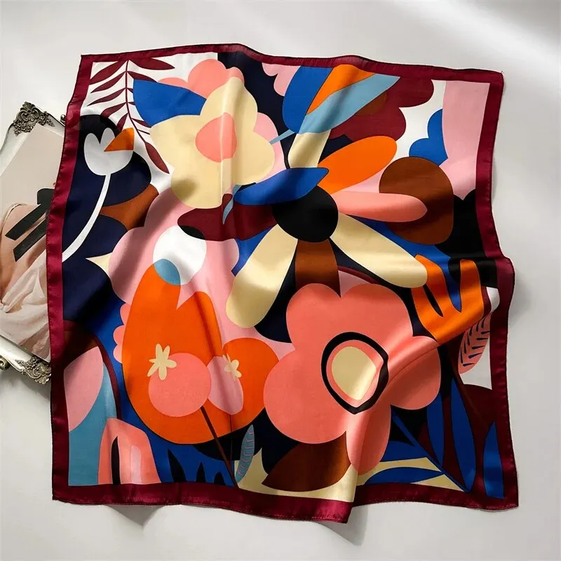 Luxury Print Silk Feeling Square Scarf Women Spring Neck Tie Shawl Wraps Female 70cm Hair Hand Wrist Headkercheif Hijab Bandana 6