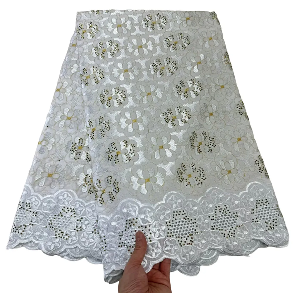 

Swiss Voile Lace In Switzerland African Net Lace Fabric High Quality France 100% Cotton Lace Fabric with Stones for Party 23A90