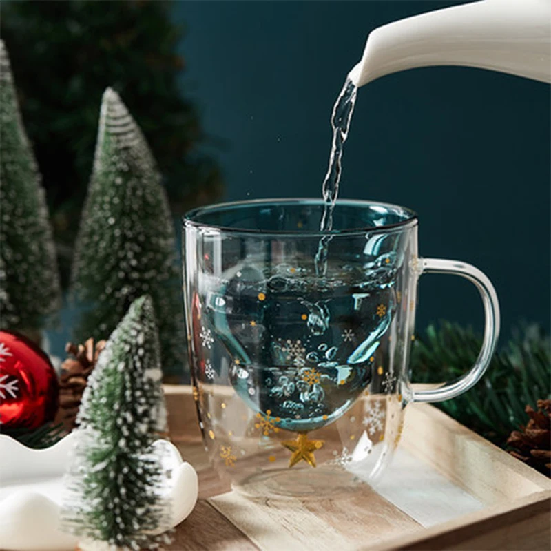 Double-Layer Borosilicate Insulated Transparent Mugs Christmas Gift Mugs Creative Healthy Heat-Resistant Tea Juice Milk Christma