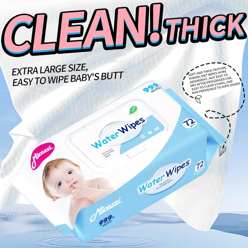 72pcs Mioszzi Baby Wet Wipes,Biodegradable Pure Water
