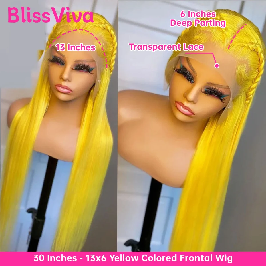30 Inches Bone Straight Yellow 5x5 13x4 13x6 Lace Front Wig Human Hair 360 Lace Frontal Wig Honey Yellow Colored Human Hair Wigs