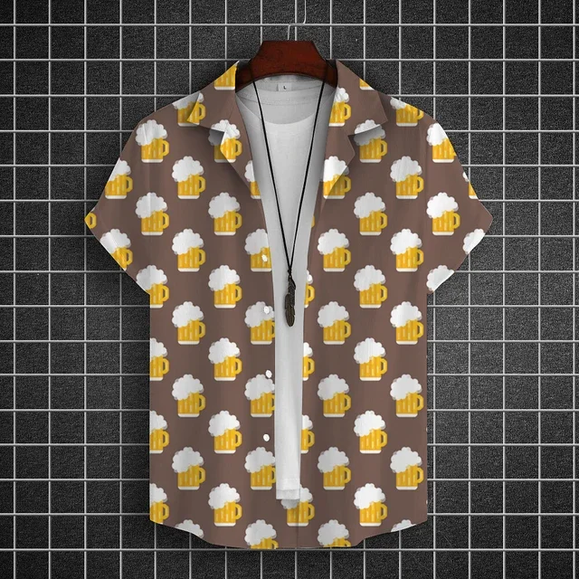 Hawaiian Shirt For Men 3d Beer Printed Short Sleeve Shirts Party Tees Summer Casual Tops Loose Oversized Clothing
