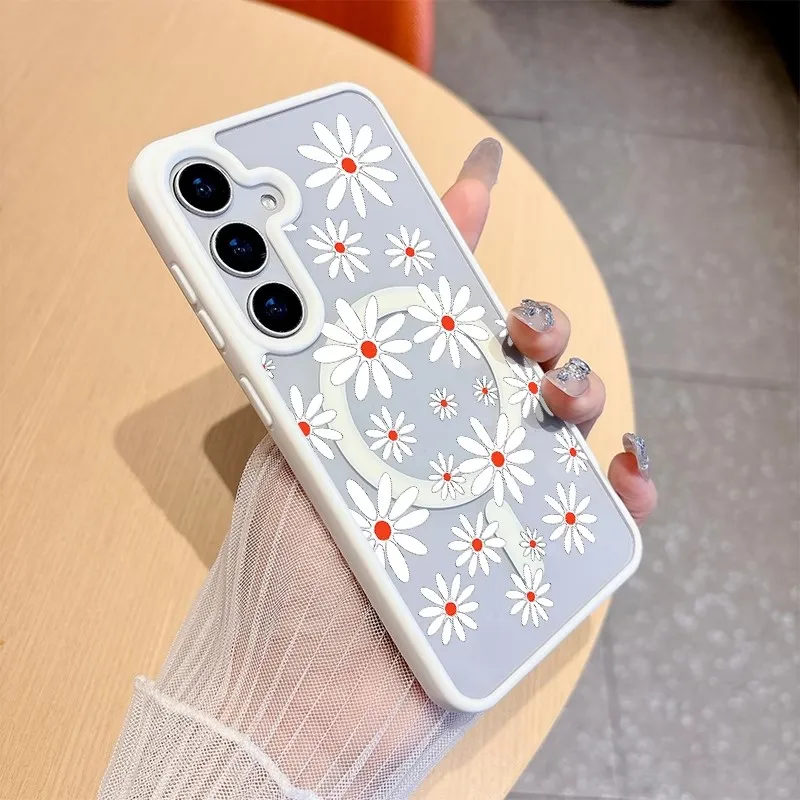 Magnetic Floral Print Shockproof Phone Case with Clear Hybrid Design