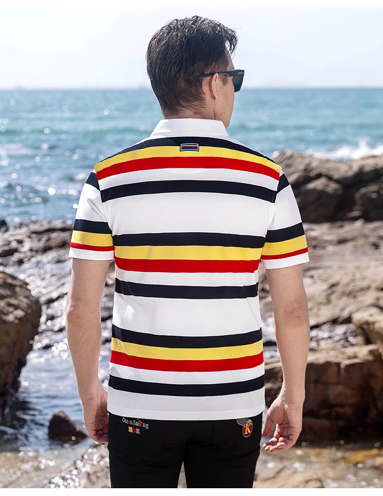 New Summer Cotton Striped Loose Stretching Polo Shirt for Men Bruce&Shark Fashion Casual Men's Polo Big Size 4XL Men POLOS 13 S4cebc3d50303412f9423598954cebb24t