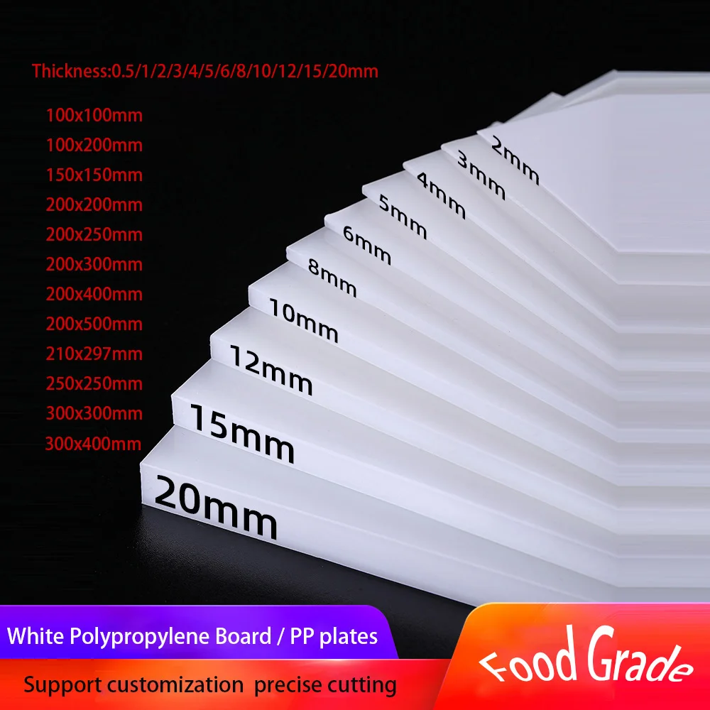 

Thick 0.5-20mm White Polypropylene Board 100x100 100x200 150x150 200x200 210x297 250x250mm Food Grade PP Plastic Sheets Plate