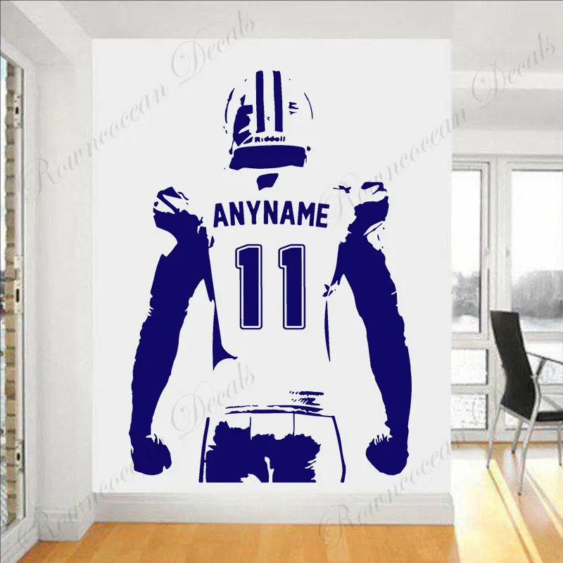커스텀 이름 및 번호 미국 축구 선수 벽 스티커, 비닐 아트 홈 장식, 소년 방 침실 축구 데칼 벽지 4743