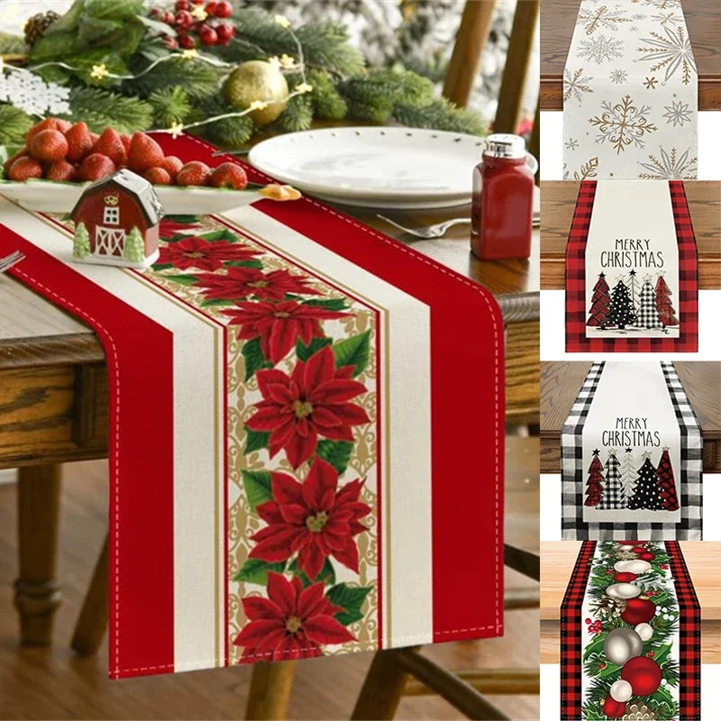 

Christmas Table Runner Polyester Xmas Table Flag Cover 2023 Merry Christmas Decorations for Home 2024 New Year Tablecloth