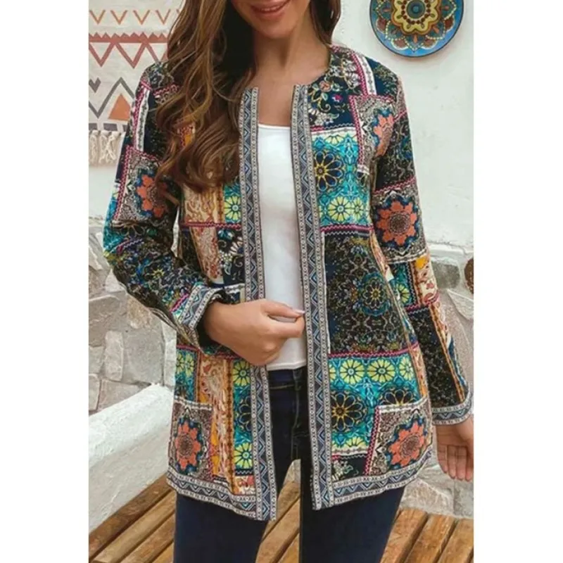 

Vintage Women's Elegant Outerwear Fashion Casual Long Sleeve Loose Cardigan Jacket 2024 Lady New Ethnic Style Top For Women