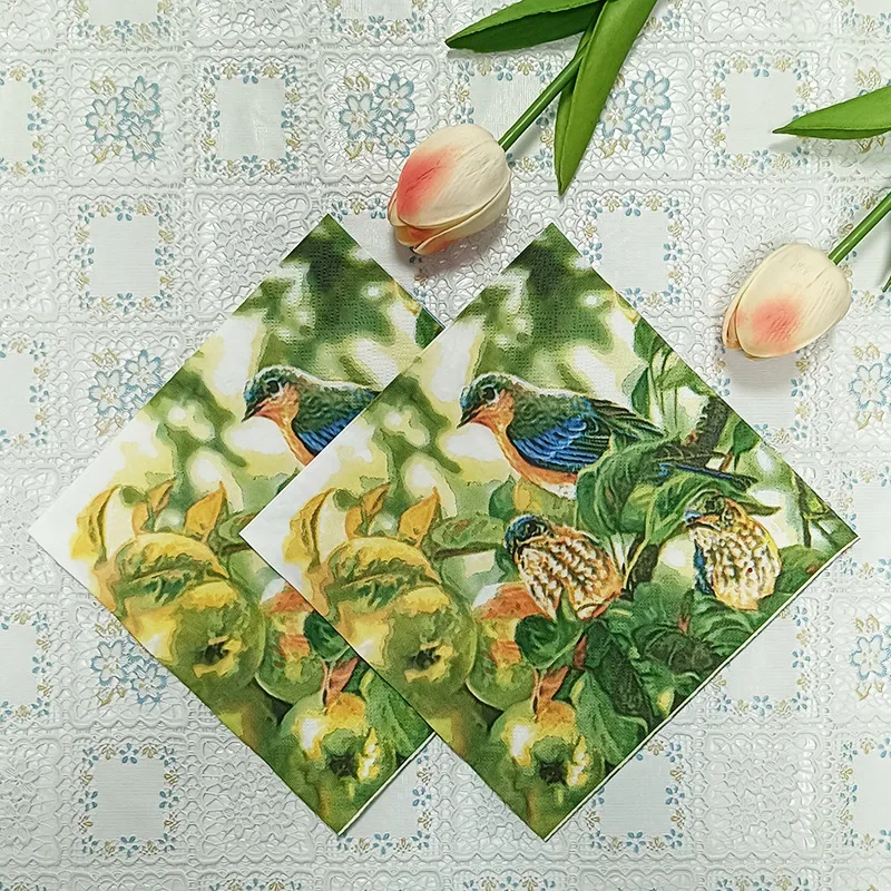 20pcs/Pac 33cm 2-ply Green Fruit Bird Printed Napkins Party Decoration Colorful Paper DIY Decoupage Paper