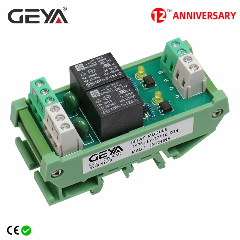 Geya 2 Channel Relay Module Ac/dc 12v 24v Ac230v Relay Interface 5vdc