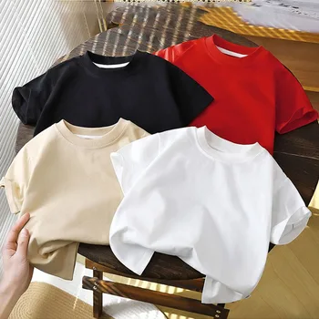 Summer Solid Children Cotton Casual Short Sleeve White Red Black T-shirts Girls Baby Clothes Kids Boys Toddler High-quality Tops 1