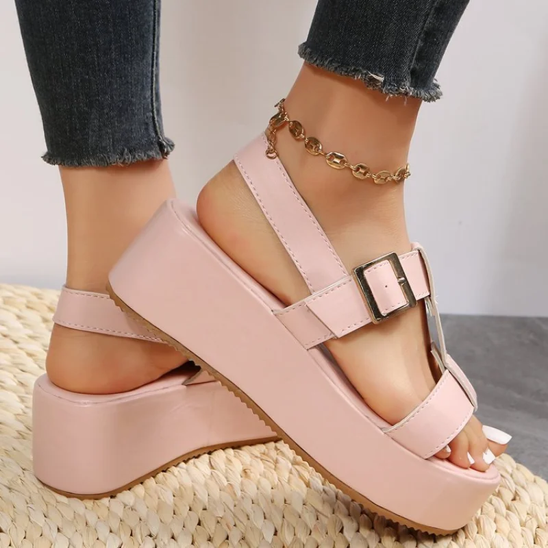 Women Platform Sandals Summer Plus Size Shoes 2023 Roman Buckle