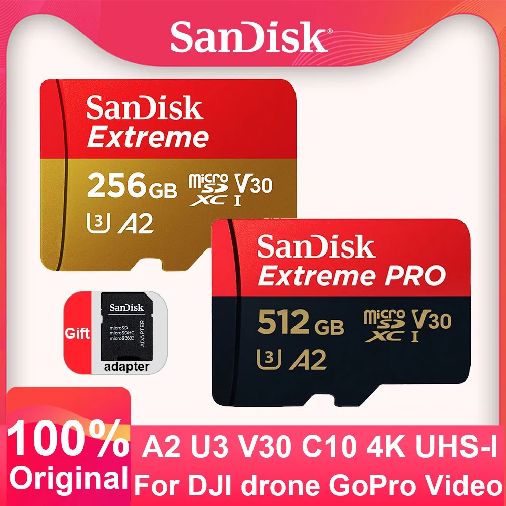 Sandisk – carte Micro SD Extreme PRO, 32 go/64 go/128 go/256 go/400 go/512  go/1 to, A2 UHS-I, V30, 170 mo/s, U3, A1, compatible avec les drones, sport  - AliExpress