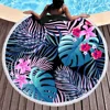 Round Beach Towel Oversized Blanket Palm Leaf Tropical Style Flamingo Print Microfiber Large Round Towel Picnic Absorbent Towel 2