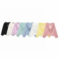 Zevity Women Fashion Long Sleeve V Neck Tierred Ruffles Loose Blouse Female Solid Color Casual Shirts Blusas Chic Tops LS6317