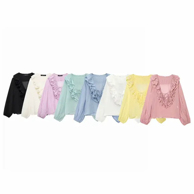 Zevity Women Fashion Long Sleeve V Neck Tierred Ruffles Loose Blouse Female Solid Color Casual Shirts Blusas Chic Tops LS6317