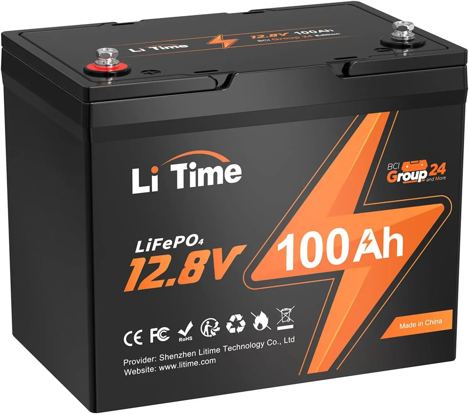 12V 100Ah BCI Group 24 LiFePO4 Battery 100A BMS Rechargeable Lithium Battery with Up to 15000 Cycles 1.28kWh-Higher Energy
