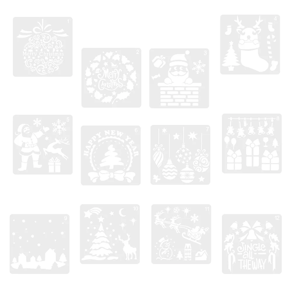 12 Pcs Christmas Painting Template Templates DIY Drawing Xmas Stencils Kids Account