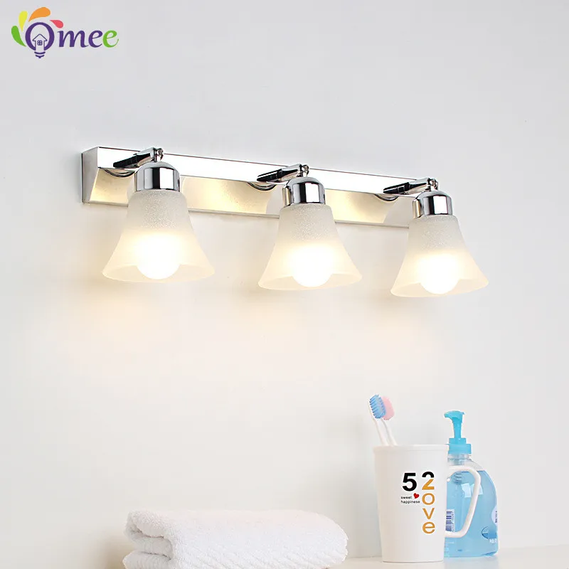 Modern Wall Mirror Light for Bathroom Dressing Room 3/4/5 Lights Silver Wall Lamp Glass Lampshade E27 Indoor Decoration Lighting