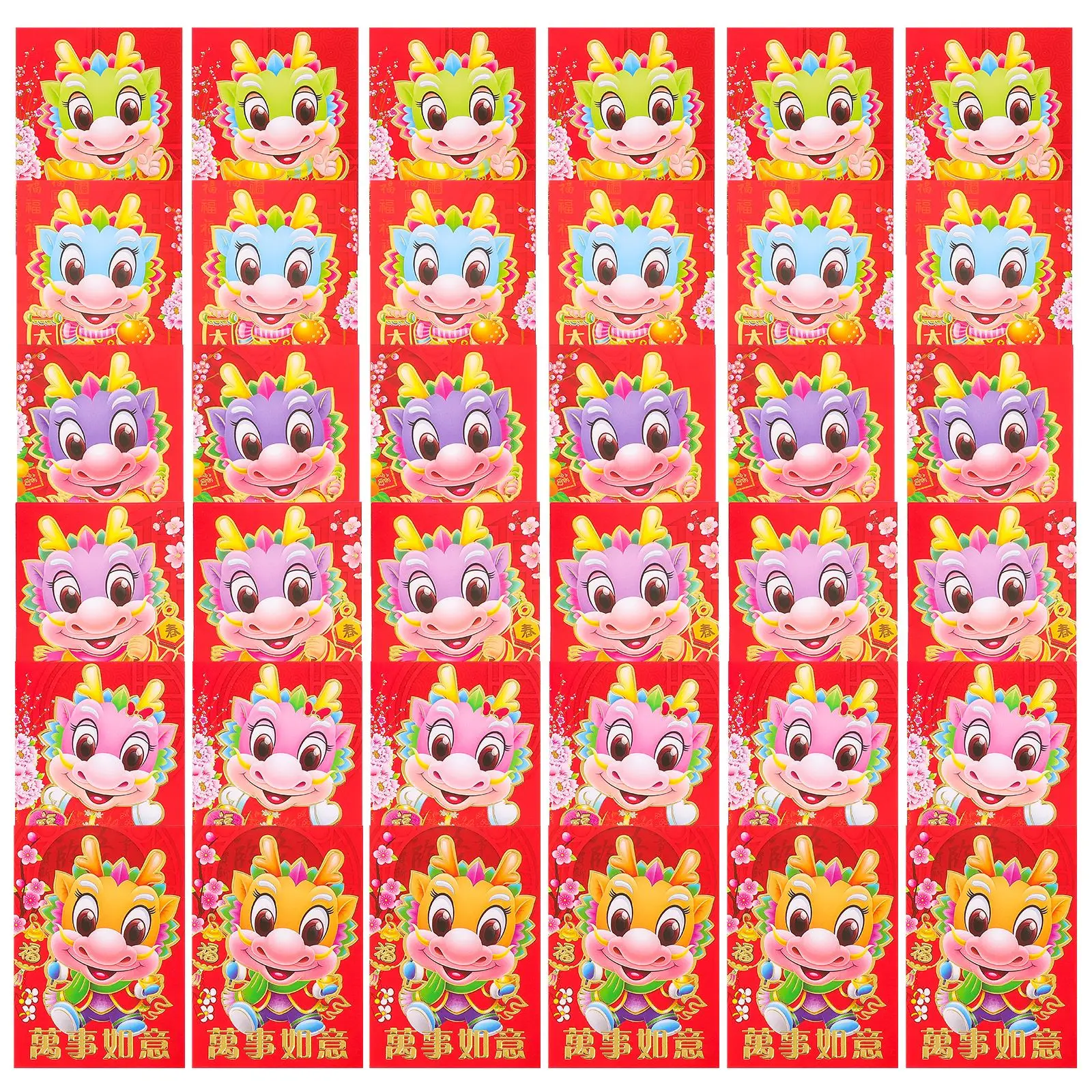 30Pcs Red Envelopes Money Pouches 2024 Year of The Dragon Hong Bao Chinese New Year Spring Festival Lucky Money Pockets Supplies