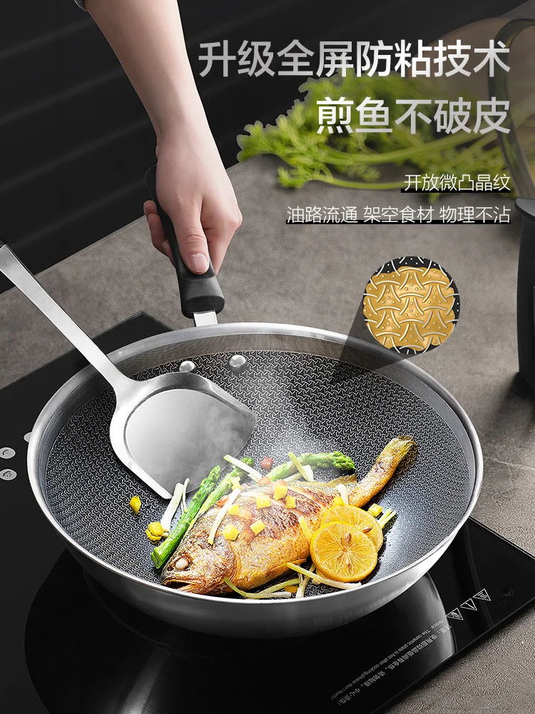 Pure Titanium Wok,Kitchen Cookware,Uncoated Non-stick Pan Frying Pan  Household Round Bottom Titanium Pot Gas Cooker Gift 32-38cm