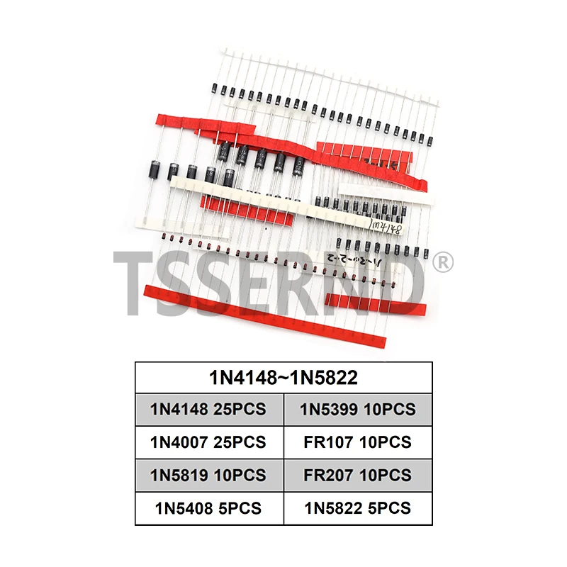 BOJACK 14 Werte Dioden-Sortiment – 240 Stück – Gleichrichter, Schottky, Schnelle Dioden – 1N4001 Bis 1N5822, 1N4148 – Für Elektronik & Reparatur