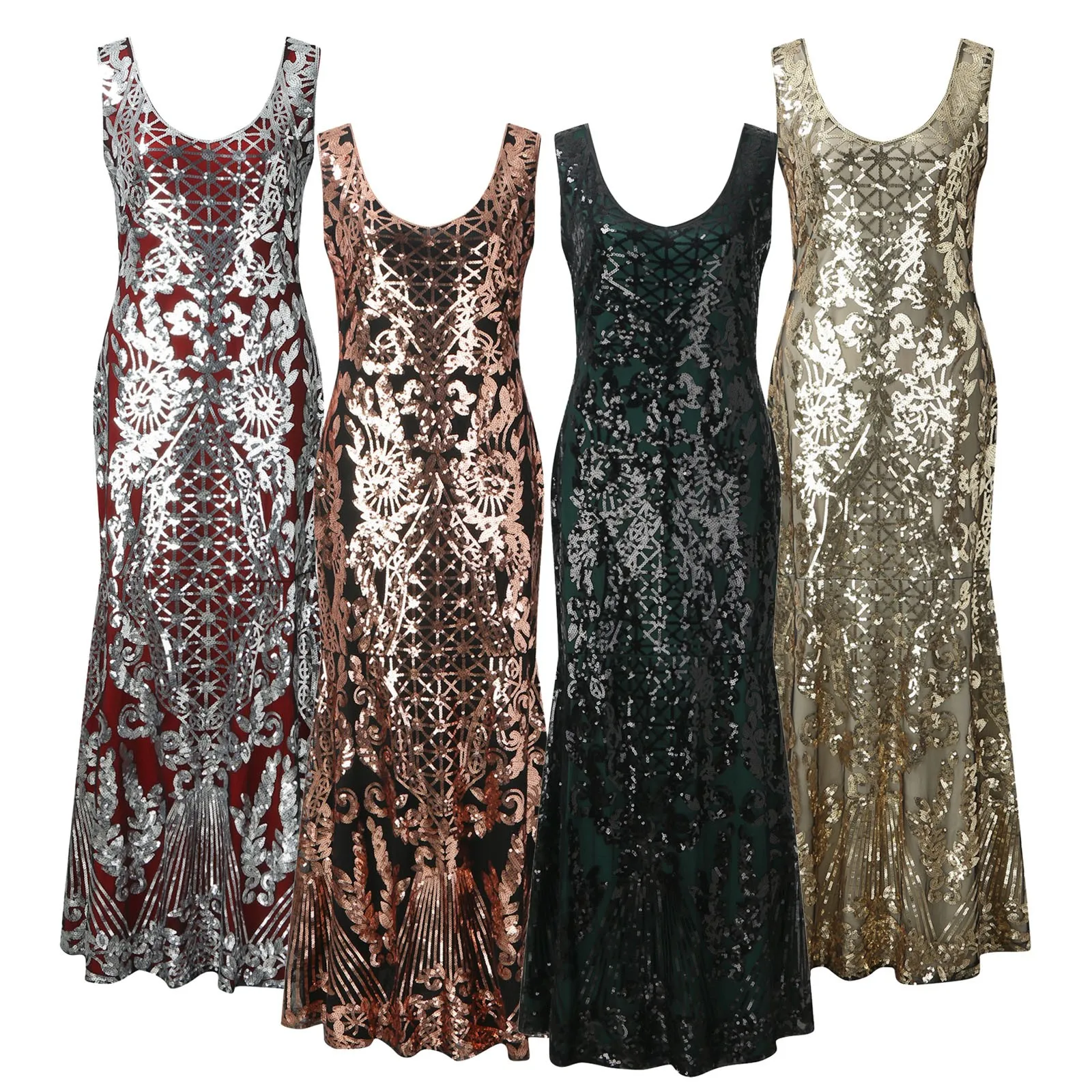 

1920s Sequined Maxi Bodycon Dress Elegant Women Shiny Party Dresses Clubwear Split Sleeveless Backless Summer Sexy Dress Vestido