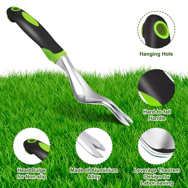 Dandelion Weeder Puller Tool with Soft Handle, Polished Stainless Steel Garden Weed Remover Tool, Two-Pronged Fork Weeder Tool f 3