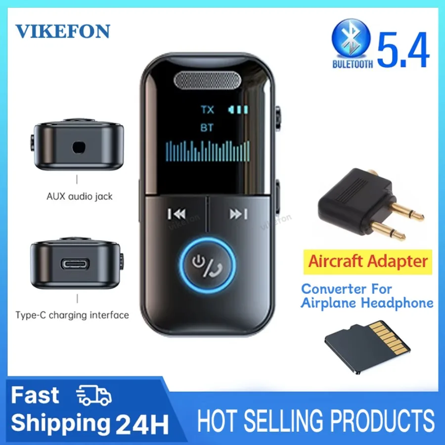 Bluetooth 5.4 Audio Receiver Transmitter 3.5mm AUX Stereo Airplane Wireless Adapter Mic for Car kit PC TV Headphone