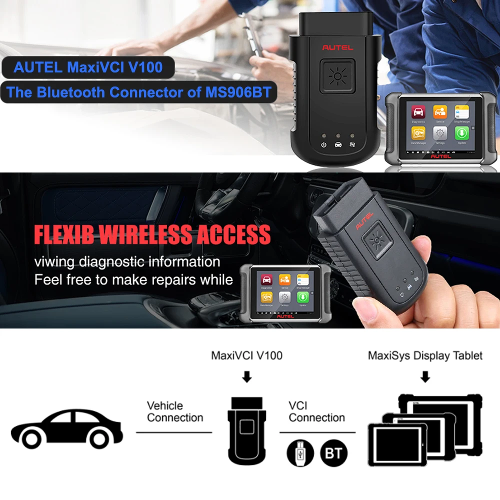 Autel VCI V100 MaxiSYS Vehicle Communication Interface - Bluetooth Diagnostic Connector For MS906BT MS906TS