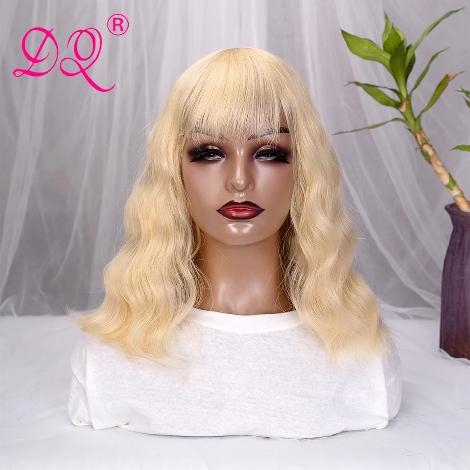 

DQ Hair Short Bob Wigs Green Synthetic Wig with Bangs for Black Women Short Wave Natural Daily Heat Resistant Cosplay Party Hair