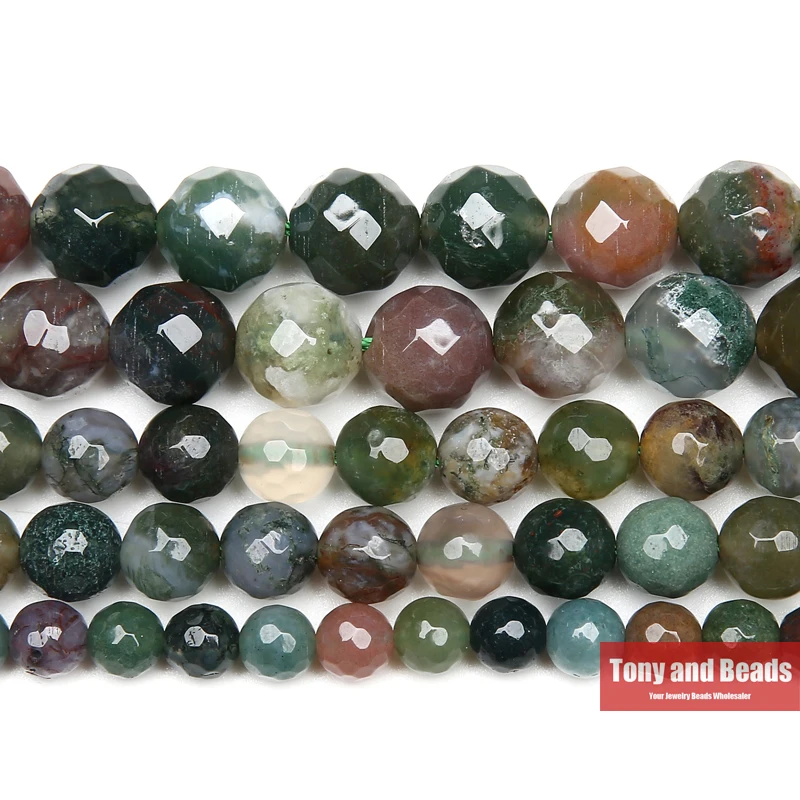 Natural Stone Beads natural stone faceted indian agate round loose beads 15" strand 4 6 8 10 12MM for jewelry