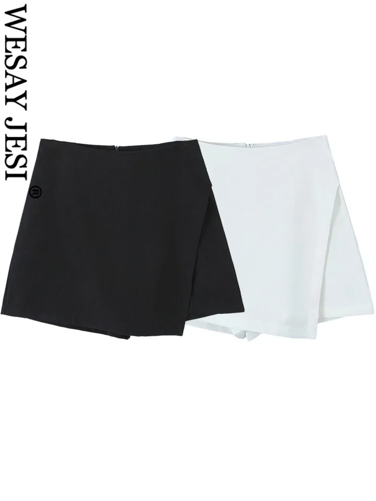 

WESAY JESI TRAF Summer Culottes Woman 2023 Trendy Black And White High Waist Zipper Female Slim Streetwear Style Shorts Skirts