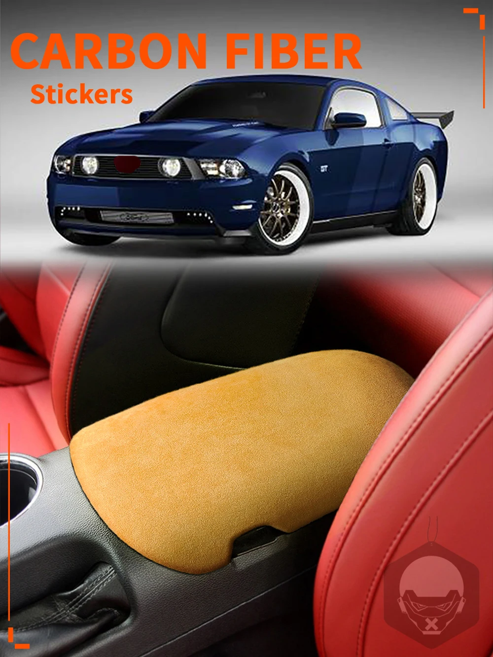 For Ford Mustang 2015 2016 2017 2018 2019 2020 Suede Car Armrest Box Panel Protection Cover Trim Yellow Interior Accessory