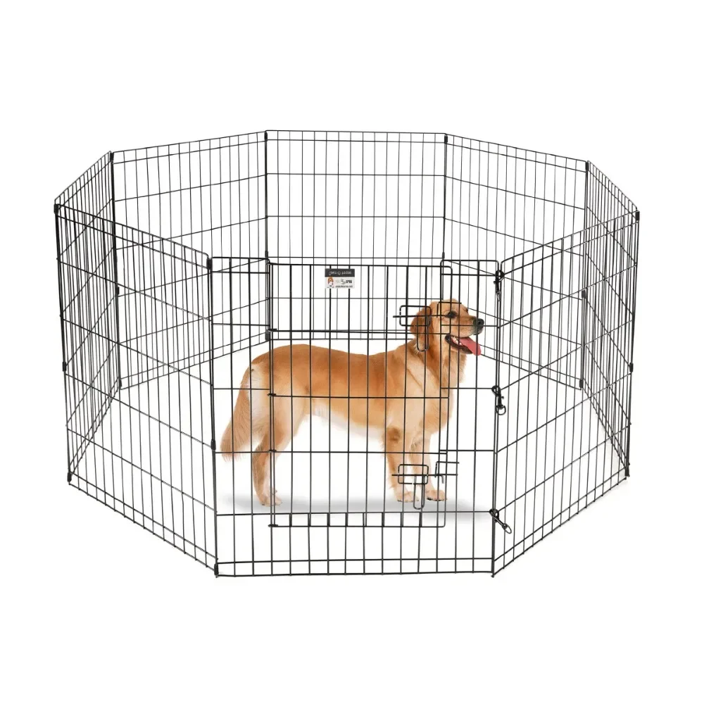 

Puppy Playpen Foldable Metal Exercise Enclosure Eight 24x30-Inch Panels Indoor/Outdoor Pen with Gate for Dogs