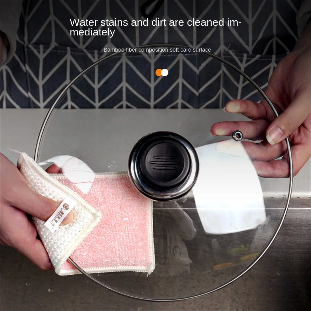 set Bamboo Fiber Sponge Dishwashing Rag Scouring Pad Reusable Oil-free Double-sided Household Brush Cleaning Tool Kitchen 5