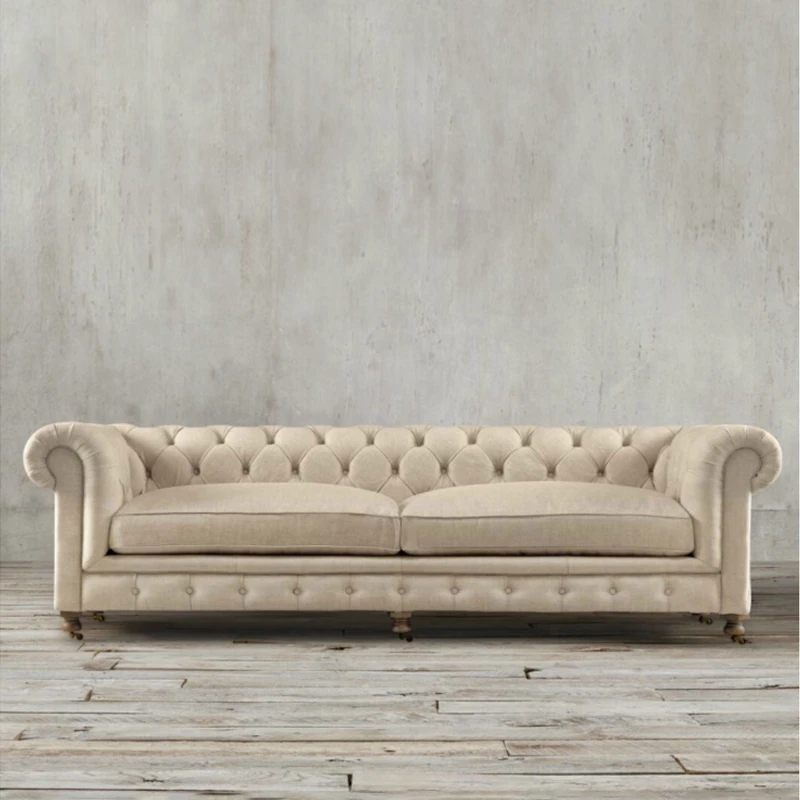 

Linen fabric soft sofa Nordic retro living room trio French high-end
