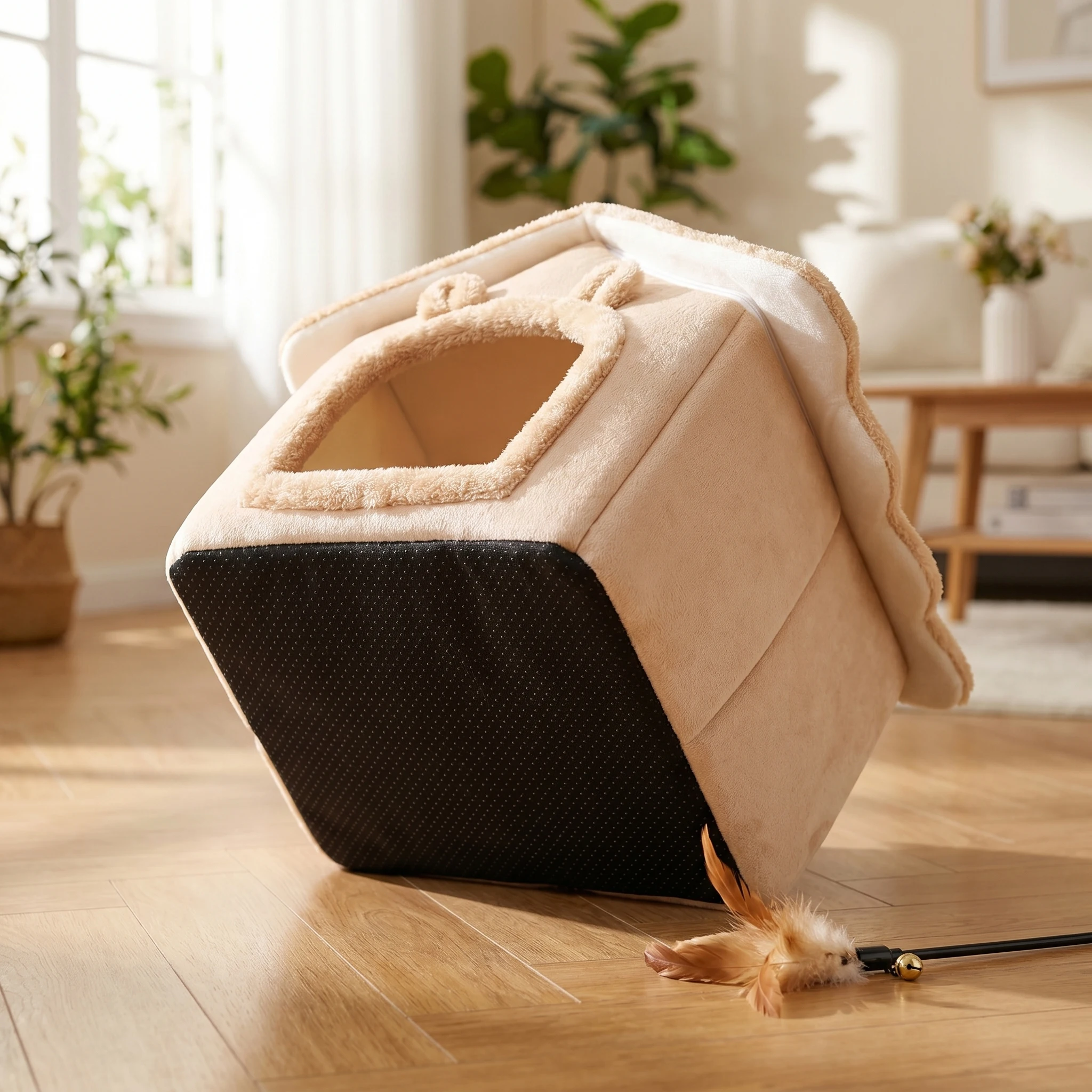 Lit maison pliable et lavable pour chat et petit chien avec coussin amovible_voghion.com