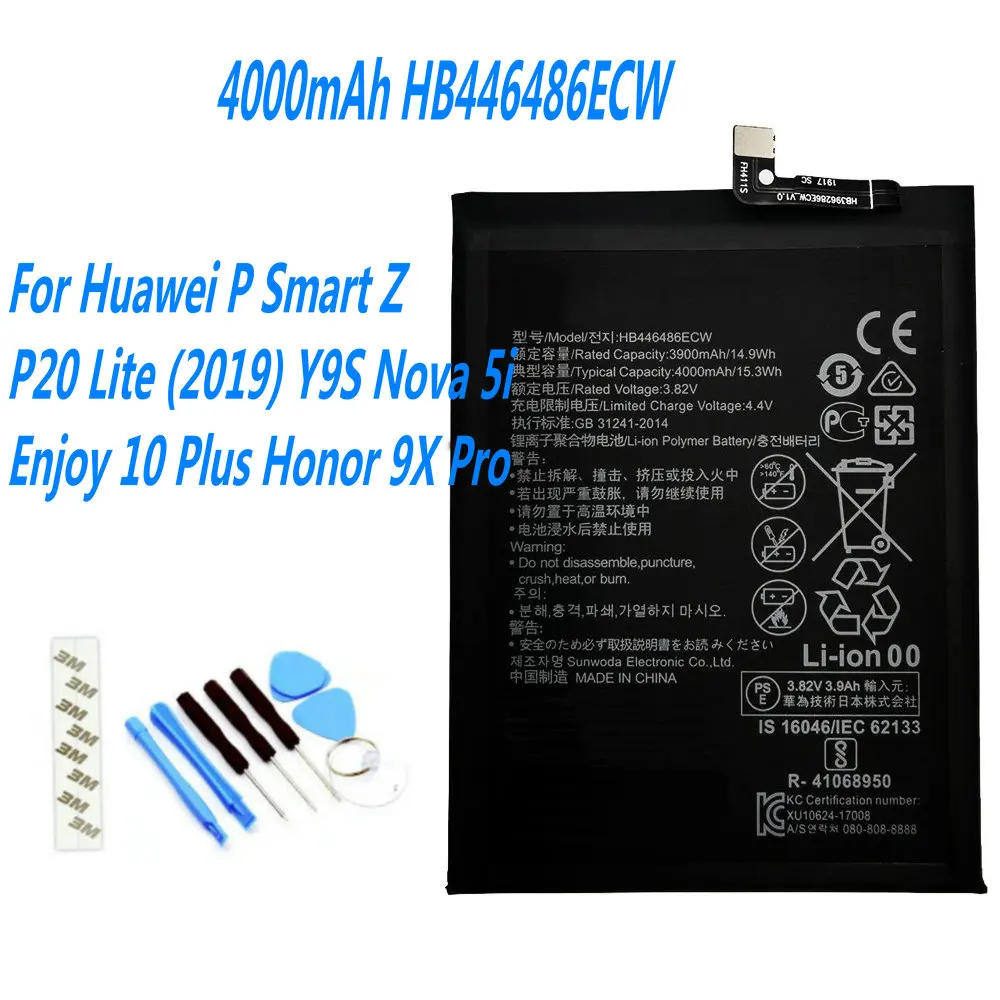 

Original 4000mAh HB446486ECW Battery For Huawei P Smart Z P20 Lite (2019) Y9S Nova 5i Enjoy 10 Plus Honor 9X Pro Mobile Phone