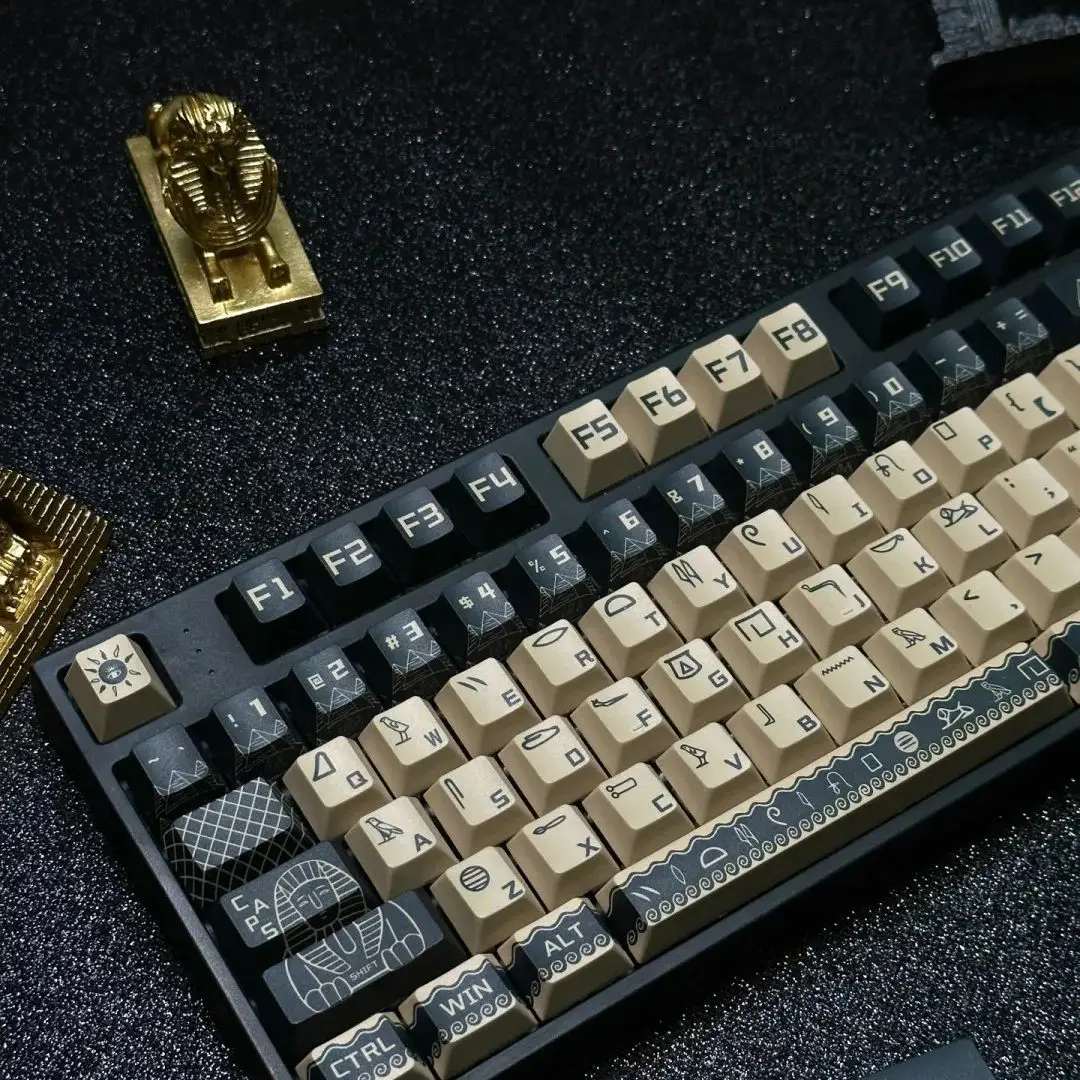 Estilo Rei Egípcio Retro Keycap Altura Cereja Conjunto Completo Processo de Sublimação Pbt Azul Cáqui 130 Chaves - Imagem 2