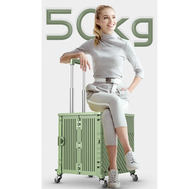 

65L Shopping Cart Small Pull Cart Folding Shopping Cart To Take Express Trolley Pull Rod Car Portable Trailer Climbing Artifact