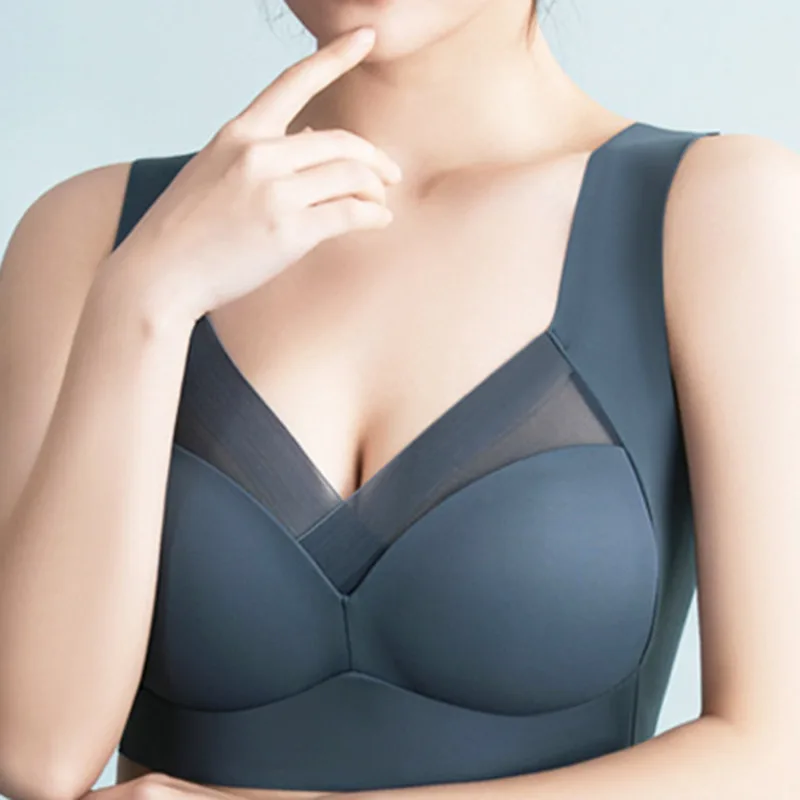 Women's Bra Large Size Seamless Thin Lace Wrap Chest Underwear One-Piece Fixed Cup No Steel Ring Gather Vest Bra Women
